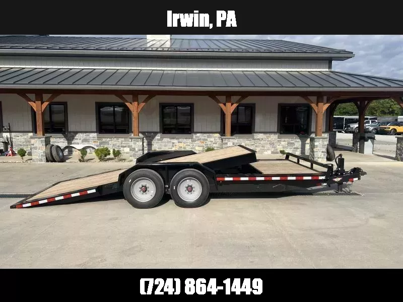 NEW H&H 102x20' Gravity Tilt Equipment Trailer 14000# GVW * 102" DECK OUTRIGGERS W/ DRIVE OVER FENDERS * SPLIT DECK 16+4' * STOP/FLOW CONTROL VALVE * 12K JACK * DROP AXLES/LOW LOAD ANGLE * HD FENDERS * ADJUSTABLE COUPLER * SPARE MOUNT 1761435739