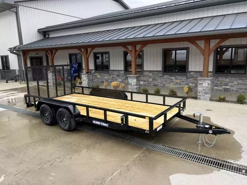 2026 Sure-Trac 7x16' Tube Top Utility Landscape Trailer 7000# GVW * 2" TUBE TOP RAIL * 2X2" TUBE GATE C/M + SPRING ASSIST + FOLD FLAT * TOOLESS GATE REMOVAL * SPARE MOUNT * PROTECTED WIRING * SET BACK JACK * STAKE POCKETS * BULLET LED
