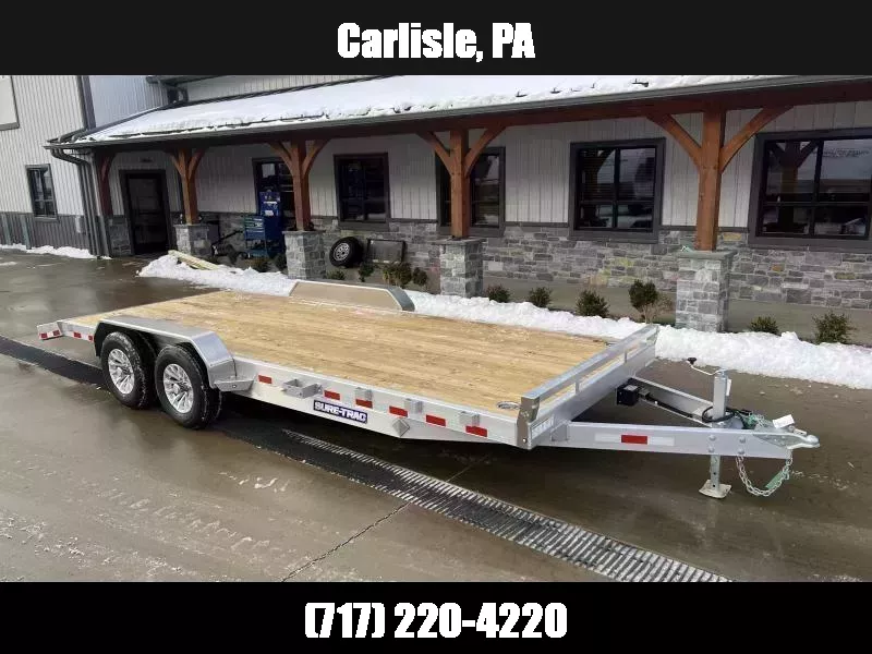 2025 Sure-Trac 7x18' Aluminum Wood Deck Car Hauler 7000# GVW * SWIVEL D-RINGS * REAR SLIDE OUT POOCH PLATE RAMPS * SEALED WIRING HARNESS * STAKE POCKETS * 2' DOVETAIL * ALUMINUM WHEELS * SPARE TIRE MOUNT
