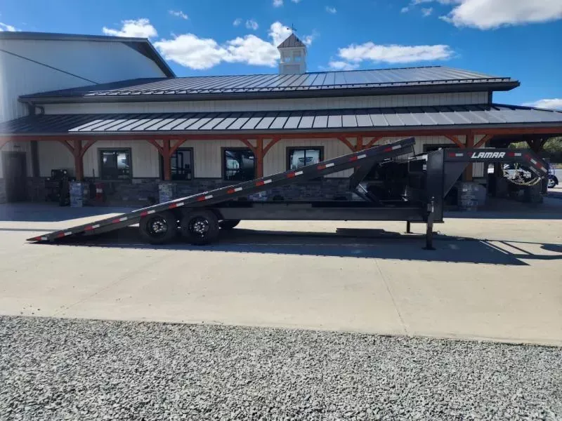 2026 Lamar 102x24' Gooseneck Deckover Power Tilt Trailer 16000# GVW * 8000# AXLES * SCISSOR HOIST * 17.5" RUBBER * SPARE TIRE * FRONT TOOLBOX * CHARCOAL POWDERCOAT * 10" I-BEAM FRAME+NECK * 6" CHANNEL BED RUNNER * WINCH PLATE * DUAL JACKS