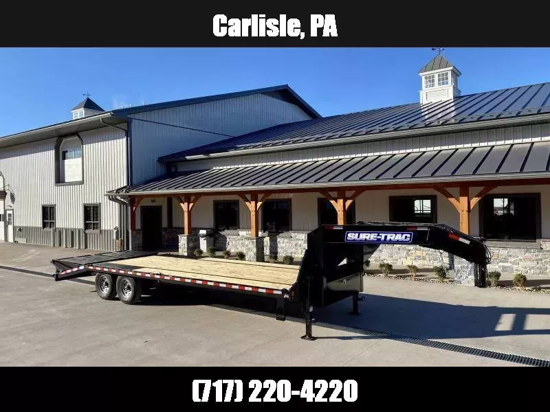 2025 Sure-Trac 102x25' Gooseneck Beavertail Deckover Trailer 15000# GVW * FULL WIDTH RAMPS (STAND UP OR FLIPOVER) * DUAL 12K JACKS * FULL TOOLBOX * 12" I-BEAM MAINFRAME * PIERCED FRAME * RUBRAIL/STAKE POCKETS/PIPE SPOOLS/10 D-RINGS * CROSS TRAC BRACING