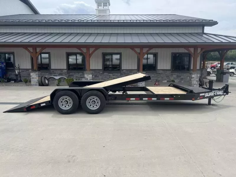 2026 Sure Trac 7x20' Pro Series I-Beam Gravity Tilt Equipment Trailer 15400# GVW * 16+4' SPLIT DECK * 8" I-BEAM FRAME * OVERSIZE TOOLBOX * HD COUPLER * 12K 2-SPEED JACK * EXTENDED TONGUE * STOP/HYDRAULIC CONTROL VALVE