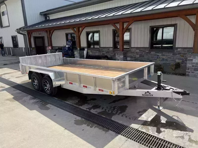2026 Nordtek 7x16' Aluminum HD Utility Trailer 7000# GVW * BI FOLD GATE * SOLID SIDES * ALUMINUM WHEELS * 4" CHANNEL FULL WRAP TONGUE * 16" O.C. CROSSMEMBERS * TIE DOWNS * DROP LEG JACK