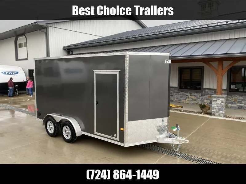 2026 EZ Hauler 7.5x16' Aluminum Enclosed Cargo Trailer 7000# GVW * CHARCOAL .080 POLYCOR EXTERIOR * V-NOSE * 7.5' WIDTH * 7' INTERIOR HEIGHT UTV * ALUMINUM FRAME * RAMP DOOR * 16" O/C WALLS * 1 PC ROOF * SCREWLESS * ALUMINUM WHEELS