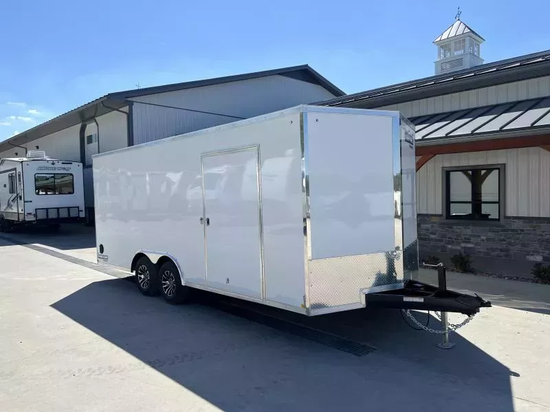 2026 Sure-Trac 8.5x20' Pro Series Enclosed Car Hauler Trailer 9900# GVW * 7' HEIGHT * WHITE EXTERIOR * V-NOSE * RAMP * 5200# AXLES * .030 SCREWLESS EXTERIOR * ALUMINUM WHEELS * 1 PC ROOF * 6" FRAME * 16" O.C. C/M * TUBE STUDS * 48" RV DOOR * 7K DROP JACK