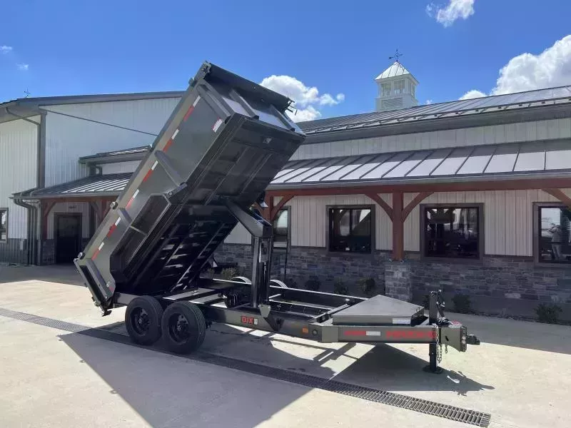 2026 MAXXD 7x14' DJX Dump Trailer 14000# GVW * 3' HIGH SIDES * DEXTER AXLES * OVERSIZE 6X20 SCISSOR * 8"/15# I-BEAM FRAME * 12" O.C. C/M * WIRELESS REMOTE * COMBO GATE * HD TOP RAIL * DELUXE TARP * REAR JACKS
