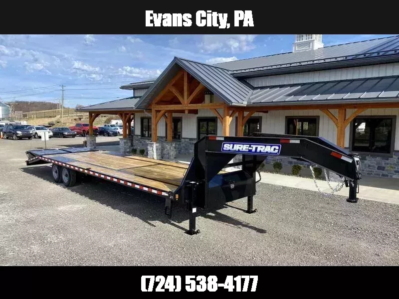 2026 Sure-Trac 102x25' Gooseneck Beavertail Deckover Trailer 17600# GVW * 8000# AXLES * 17.5" 16-PLY TIRES * 3 3/8" BRAKES * DUAL JACKS * FULL TOOLBOX * FULL WIDTH RAMPS * 12" I-BEAM * PIERCED FRAME * (10) 1" D-RINGS * CROSS TRAC 1753489489
