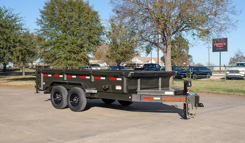 2026 MAXXD 7x16' DJX Dump Trailer 14000# GVW * DEXTER AXLES * OVERSIZE 6X20 SCISSOR * 8"/15# I-BEAM FRAME * 2PC 10GA WALLS & FLOOR * 12" O.C. CROSSMEMBERS * WIRELESS REMOTE * COMBINATION GATE * HD TOP RAIL * DELUXE TARP * REAR JACKSTANDS