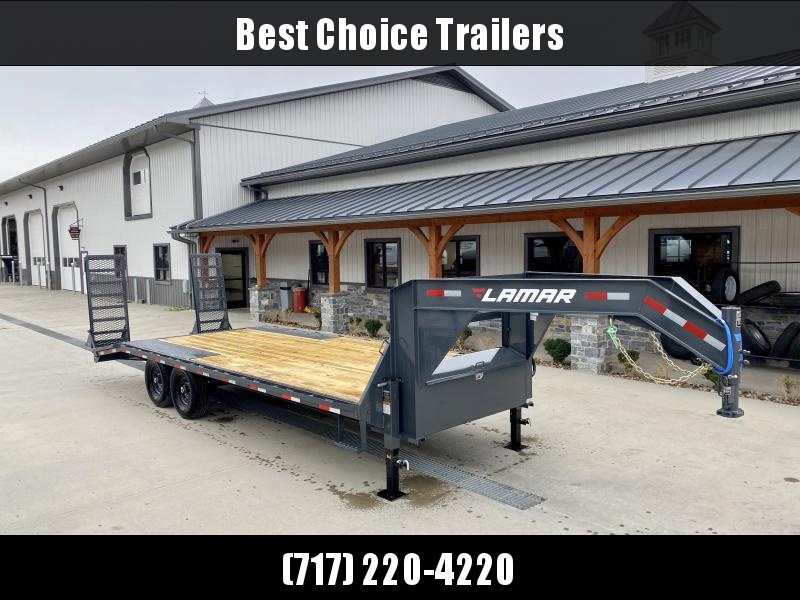 2023 Lamar 102x22' Gooseneck Beavertail Deckover Trailer 14000# GVW * STAND UP RAMPS + SPRING ASSIST * CHARCOAL * TOOL TRAY * HD COUPLER * I-BEAM FRAME * 16" O.C. C/M * RUBRAIL/STAKE POCKETS/PIPE SPOOLS * CHANNEL SIDE RAIL * 4X8" TUBE BUMPER 2023 Lamar 102x22' Gooseneck Beavertail Deckover Trailer 14000# GVW * STAND UP RAMPS + SPRING ASSIST * CHARCOAL * TOOL TRAY * HD COUPLER * I-BEAM FRAME * 16" O.C. C/M * RUBRAIL/STAKE POCKETS/PIPE SPOOLS * CHANNEL SIDE RAIL * 4X8" TUBE BUMPER
