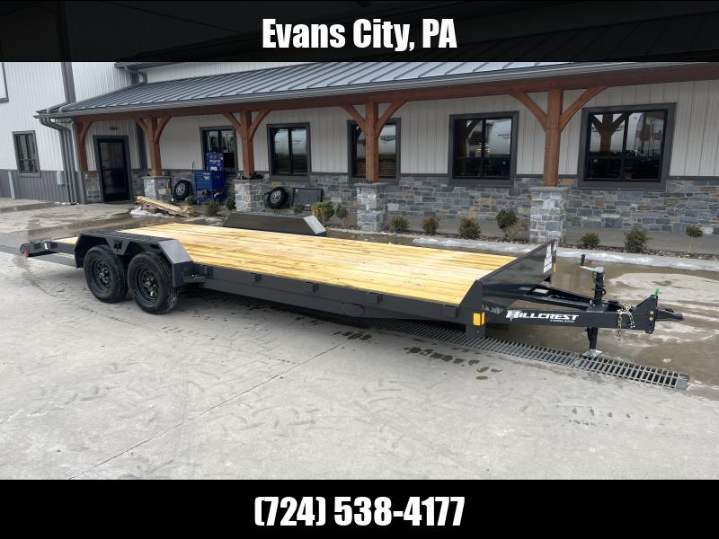 2025 Hillcrest Trailers 7x22' Car Hauler Trailer 7000 GVW * 5" CHANNEL TONGUE & FRAME * CHARCOAL POWER COAT * ADJUSTABLE COUPLER * SET BACK JACK * TRIPLE TUBE TONGUE * REAR SLIDE OUT RAMPS * 4 D-RINGS * 3" CHANNEL CROSSMEMBERS * REMOVABLE FENDERS 1751725603