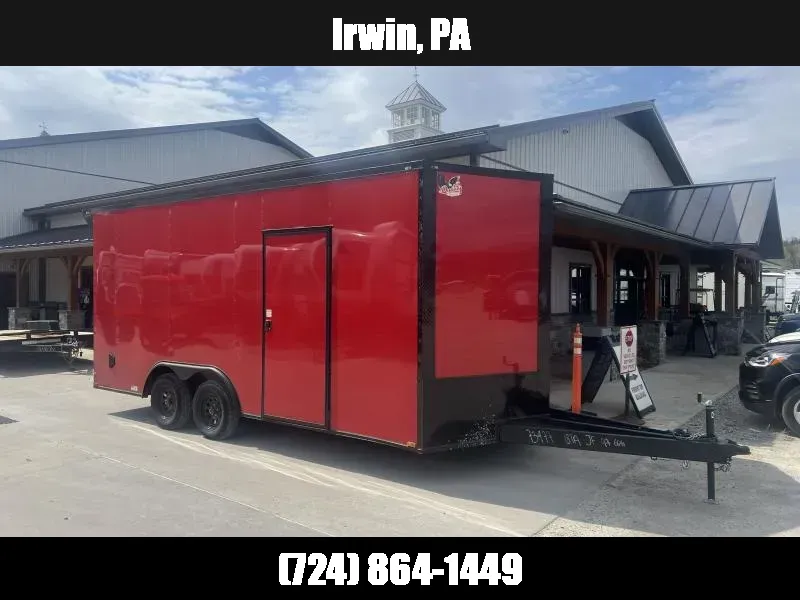 2026 Quality 8.5x18' Enclosed Car Hauler Trailer 9990# GVW * +12" HEIGHT/7'6" INSIDE * REAR WING * RED BLACKOUT EXTERIOR * .080 POLYCOR EXTERIOR * HD RAMP DOOR * PLYWOOD WALLS & FLOORS * TUBE WALL AND CEILING STUDS * LED LIGHTS * 16" O.C. WALLS & FLOORS 1776449407