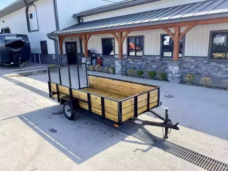 2026 AMO 5x10' Wood High Side Angle Iron Utility Landscape Trailer 2200# GVW * 3-BOARD HIGH SIDE * GATE * A-FRAME TONGUE * A-FRAME JACK * 2" BALL
