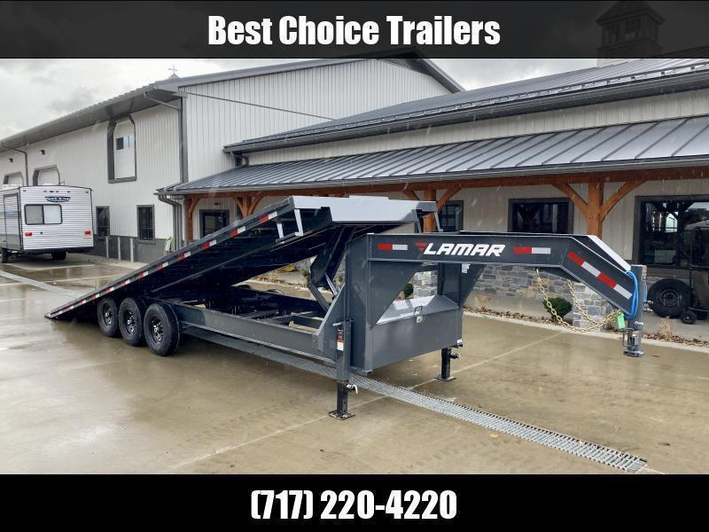 2025 Lamar 102x26' Gooseneck Deckover Power Tilt Trailer 21000# GVW * TRIPLE 7000# AXLES * SCISSOR HOIST UPGRADE * SPARE TIRE * FRONT TOOLBOX * CHARCOAL POWDERCOAT * 10" I-BEAM FRAME+NECK * 6" CHANNEL BED RUNNER * WINCH PLATE * DUAL JACKS VMMlEGzhgcm9
