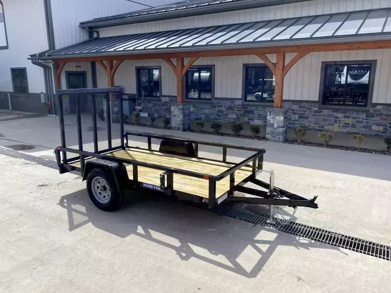 2026 Sure-Trac 5x10' Tube Top Utility Landscape Trailer 2990# GVW * 2" TUBE TOP RAIL * 2X2" TUBE GATE C/M + SPRING ASSIST + FOLD FLAT * TOOLESS GATE REMOVAL * SPARE MOUNT * PROTECTED WIRING * SET BACK JACK * STAKE POCKETS * BULLET LED
