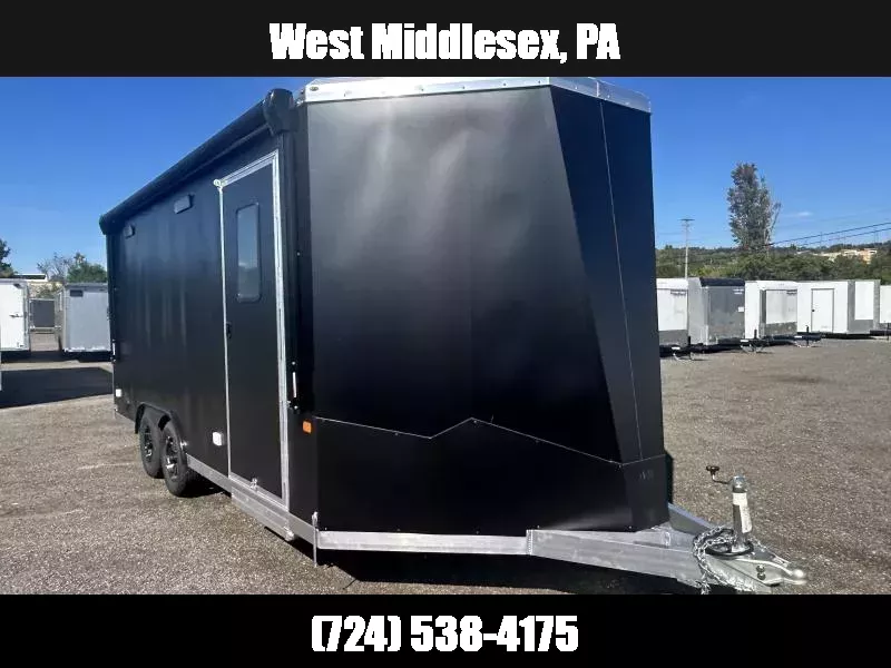 2026 NEO 8.5x18' NAUX Aluminum Enclosed Toy Hauler Trailer 7000# GVW * MATTE BLACK EXTERIOR * AWNING * A/C W HEAT * INSULATED * BLACKOUT TRIM * BASE/OVERHEAD CABINETS * DRT REAR SPOILER * CABLELESS REAR RAMP * ALUMINUM WHEELS * L-TRACK TIE DOWN SYSTEM 1757947803