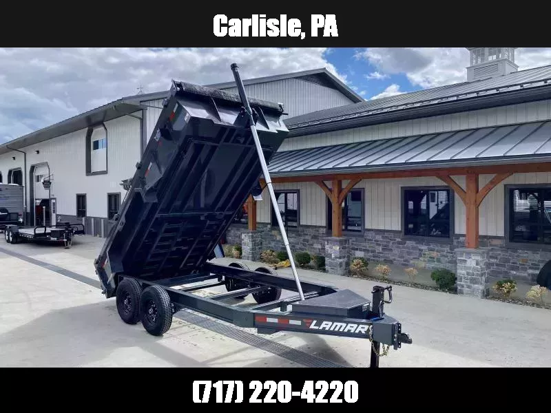 2026 Lamar 7x14' Dump Trailer 14000# GVW * 11-TON 144" TELESCOPIC HOIST * 7GA FLOOR * TARP KIT * UNDERMOUNT RAMPS * 12K JACK * CHARCOAL * RIGID RAILS * HD COUPLER * NESTLED I-BEAM FRAME 28" H * COMBO GATE * 12" O.C. C/M 1759357770