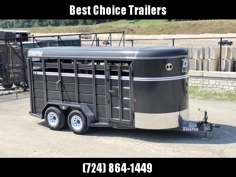 2021 Corn Pro 16' Livestock Trailer 7000# GVW * GREY/CHARCOAL * TORSION SUSPENSION * DEXTER AXLES * 225/75/R15 8-PLY TIRES * HD FENDERS * CENTER AND REAR SLAM GATES * 4" CHANNEL TONGUE * URETHANE PAINT * KILN DRIED LUMBER 2021 Corn Pro 16' Livestock Trailer 7000# GVW * GREY/CHARCOAL * TORSION SUSPENSION * DEXTER AXLES * 225/75/R15 8-PLY TIRES * HD FENDERS * CENTER AND REAR SLAM GATES * 4" CHANNEL TONGUE * URETHANE PAINT * KILN DRIED LUMBER