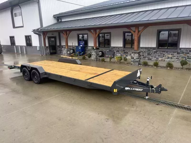 2026 Hillcrest Trailers 7x24' Car Hauler Trailer 7000 GVW * 5" CHANNEL TONGUE & FRAME * CHARCOAL POWER COAT * ADJUSTABLE COUPLER * SET BACK JACK * TRIPLE TUBE TONGUE * REAR SLIDE OUT RAMPS * 4 D-RINGS * 3" CHANNEL CROSSMEMBERS * REMOVABLE FENDERS