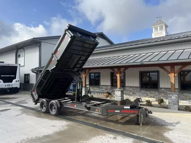 2026 MAXXD 7x16' DJX Dump Trailer 15600# GVW * DEXTER AXLES * OVERSIZE 6X20 SCISSOR * 8"/15# I-BEAM FRAME * 2PC 10GA WALLS & FLOOR * 12" O.C. CROSSMEMBERS * WIRELESS REMOTE * COMBINATION GATE * HD TOP RAIL * DELUXE TARP * REAR JACKSTANDS