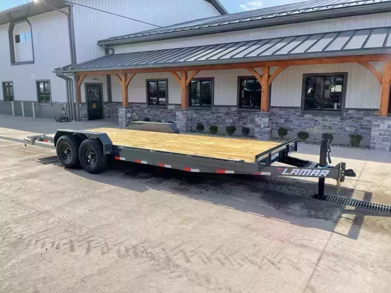 2026 Lamar 7x22' Car Hauler Trailer 14000# GVW * CHARCOAL POWDERCOATING * 12K DROP LEG JACK * 16" O.C. CHANNEL C/M * ADJUSTABLE CAST COUPLER * RUBRAIL/STAKE POCKETS/PIPE SPOOLS/D-RINGS * REAR JACKSTANDS