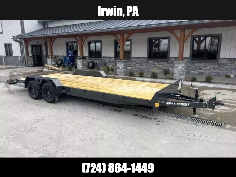 2025 Hillcrest Trailers 7x22' Car Hauler Trailer 7000 GVW * 5" CHANNEL TONGUE & FRAME * CHARCOAL POWER COAT * ADJUSTABLE COUPLER * SET BACK JACK * TRIPLE TUBE TONGUE * REAR SLIDE OUT RAMPS * 4 D-RINGS * 3" CHANNEL CROSSMEMBERS * REMOVABLE FENDERS 1750183940