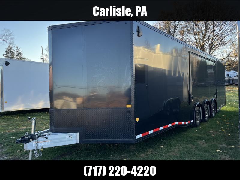 NEW EZ Hauler 8.5x28' Aluminum Triple Axle Enclosed Car Hauler Trailer 15000# GVW * 3-5200# TORSION AXLES * ALUMINUM WHEELS + SPARE * BLACK POWDERCOAT EXTERIOR * FULL ESCAPE DOOR * REAR SPOILER W/ LIGHTS 1750183921