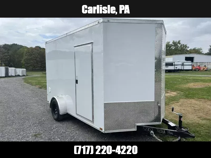 2026 Quality 7x12' Single Axle Enclosed Cargo Trailer 3500# GVW * BLACK .080 POLYCOR EXTERIOR * ELECTRIC BRAKES * 4" FRAME * RAMP DOOR * PLYWOOD WALLS & FLOORS * TUBE WALL AND CEILING STUDS * 16" O.C. WALL AND FLOOR * RV DOOR * V-NOSE 1776217876