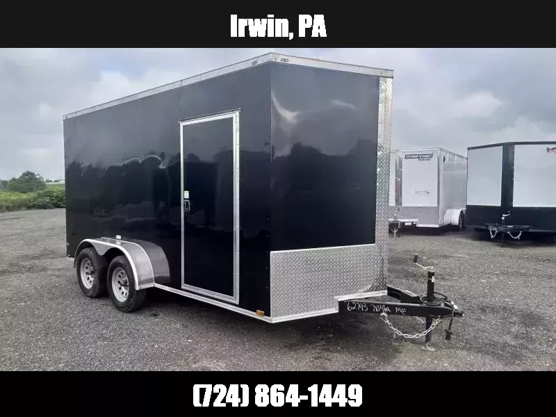 2026 Quality 7x14' Tandem Axle Enclosed Cargo Trailer 7000# GVW * 6'6" HEIGHT * BLACK .080 POLYCOR EXTERIOR * SEMI-SCREWLESS * RAMP DOOR * PLYWOOD WALLS & FLOORS * TUBE WALL & CEILING STUDS * LED LIGHTS * 16" O.C. WALL & FLOORS * RV DOOR * V-NOSE