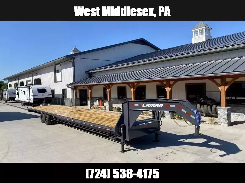 2026 Lamar 102x40' Gooseneck Deckover Trailer 14000# GVW * 12" I BEAM * 8' SLIDE OUT RAMPS * FRONT TOOLBOX * DUAL JACKS * RUBRAIL/STAKE POCKETS/PIPE SPOOLS * SPARE TIRE * CHARCOAL 1756862871