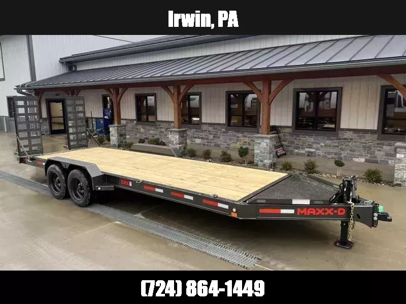 2026 MAXXD 7x22' EHX Equipment Trailer 16000# GVW * 8000 AXLES * RUBRAIL/SPOOLS/STAKE POCKETS * I-BEAM CROSSMEMBERS & FRAME * STAND UP DELUXE RAMPS * 17.5" 16-PLY TIRES * OVERSIZE TOOLBOX * METALLIC GREY * HD FENDERS * ADJ CAST COUPLER * 12K JACK 1764469843