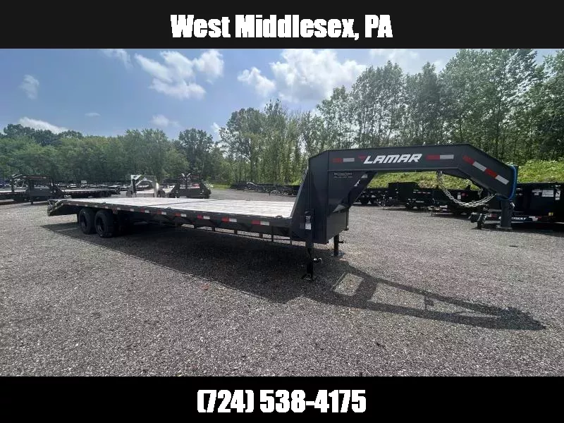 2025 Lamar 102x32' Gooseneck Beavertail Deckover Trailer 30000# * FULL WIDTH RAMPS * 17.5" 16-PLY LRH TIRES * CHARCOAL * 12" / 22# I-BEAM * 15000# TANDEM DUALS * FRONT TOOLBOX * UNDER FRAME BRIDGE 1752173527