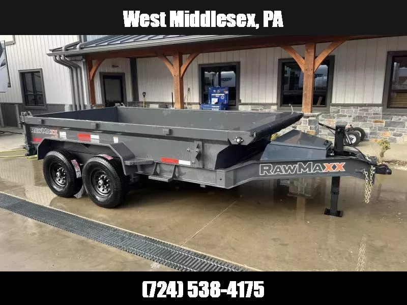 2025 RawMaxx 7x12' Hydraulic Dump Trailer 14000# GVW * 8" I-BEAM FRAME * SCISSOR HOIST * 3-WAY COMBO GATE * UNDERMOUNT RAMPS * ADJUSTABLE COUPLER * 12K JACK * 110V CHARGER * HD TOP RAIL 1751998332