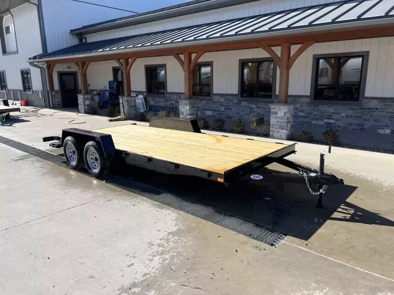 2025 AMO 7x18' Wood Deck Car Trailer 7000# GVW * LED TAIL LIGHTS * STACKED CHANNEL TONGUE/FRAME * BEAVERTAIL * REMOVABLE FENDERS * 2-AXLE BRAKES