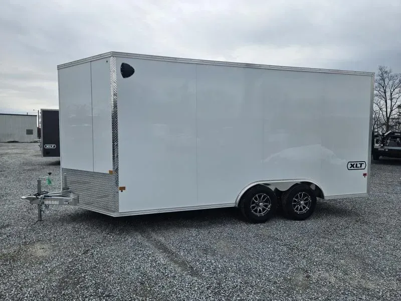 2026 E-Z Hauler 8.5x16' Aluminum Enclosed Car Hauler 7000# GVW * WHITE .080 POLYCOR EXTERIOR * ALUMINUM WHEELS * ALUMINUM FRAME * 16" O/C * SCREWLESS * ONE PC ROOF