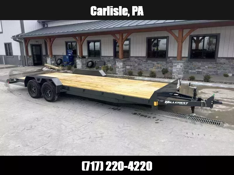 2026 Hillcrest Trailers 7x20' Car Hauler Trailer 7000 GVW * 5" CHANNEL TONGUE & FRAME * CHARCOAL POWER COAT * ADJUSTABLE COUPLER * SET BACK JACK * TRIPLE TUBE TONGUE * REAR SLIDE OUT RAMPS * 4 D-RINGS * 3" CHANNEL CROSSMEMBERS * REMOVABLE FENDERS 1752272874