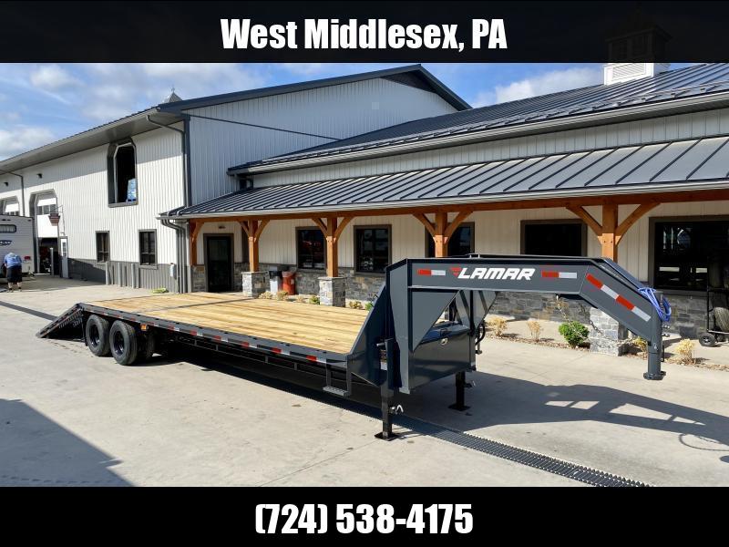 2025 Lamar 102x32' Gooseneck Hydraulic Dovetail Deckover Trailer 30000# * 9' HYDRAULIC DOVETAIL * PIERCED I-BEAM FRAME * 15000# AXLES * EOH BRAKES * 2-25K 2-SP JACKS * HDSS SUSPENSION * 12" I-BEAM * FRONT & SIDE BOXES * UNDER FRAME BRIDGE * WINCH TRACK 1750184068