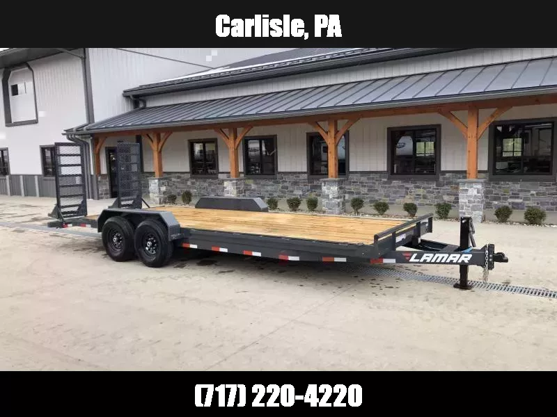 2026 Lamar 7x20' Equipment Trailer 14000# GVW * DELUXE OVERWIDTH RAMPS W/ HEAVY MESH * CHARCOAL POWDERCOAT * RUBRAIL/STAKE POCKETS/PIPE SPOOLS/D-RINGS * REM FENDERS * 12K JACK * CAST COUPLER * SPRING ASSIST * COLD WEATHER HARNESS 1761962740