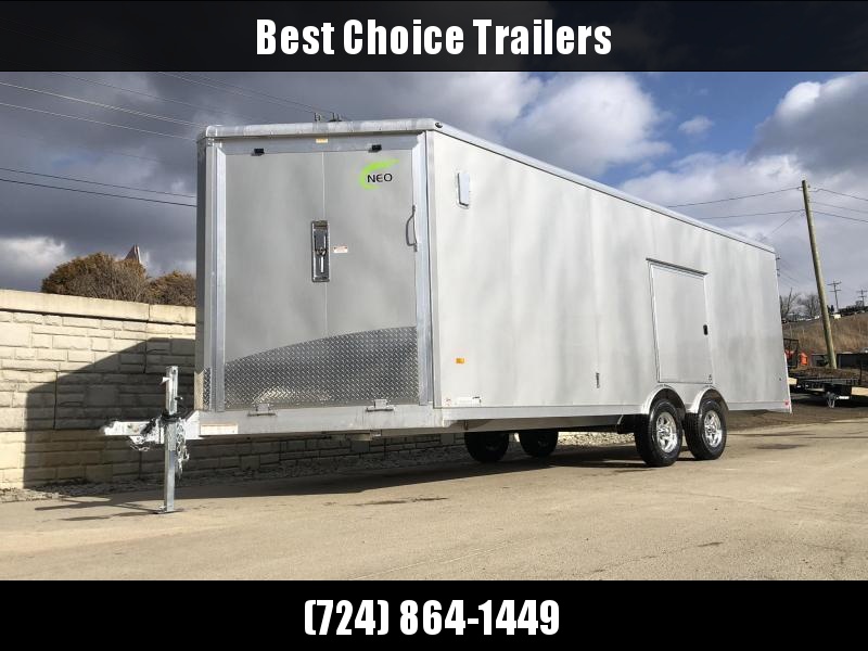 2021 NEO 8.5x22' NMS Aluminum Enclosed All Sport Car Hauler Trailer 9990# GVW * SILVER * BIKES UTV'S SNOWMOBILE CARS ATV'S * ROUND TOP * ALUM WHEELS * 5200# TORSION * VINYL WALLS * FRONT RAMP * ESCAPE HATCH 2021 NEO 8.5x22' NMS Aluminum Enclosed All Sport Car Hauler Trailer 9990# GVW * SILVER * BIKES UTV'S SNOWMOBILE CARS ATV'S * ROUND TOP * ALUM WHEELS * 5200# TORSION * VINYL WALLS * FRONT RAMP * ESCAPE HATCH