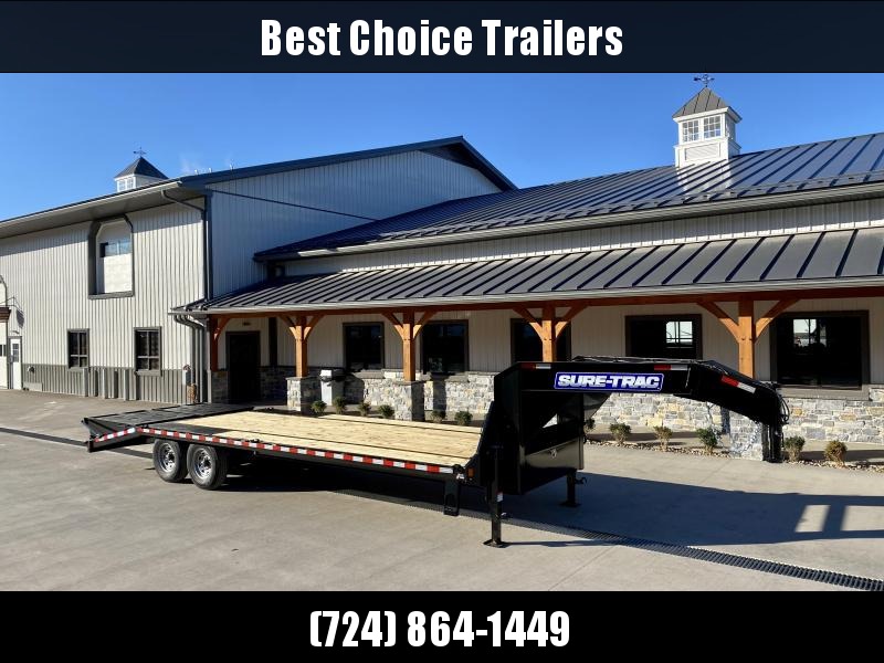2023 Sure-Trac 102x25' Gooseneck Beavertail Deckover Trailer 15000# GVW * FULL WIDTH RAMPS (STAND UP OR FLIPOVER) * DUAL 12K JACKS * FULL TOOLBOX * 12" I-BEAM MAINFRAME * PIERCED FRAME * RUBRAIL/STAKE POCKETS/PIPE SPOOLS/10 D-RINGS * CROSS TRAC BRACING 2023 Sure-Trac 102x25' Gooseneck Beavertail Deckover Trailer 15000# GVW * FULL WIDTH RAMPS (STAND UP OR FLIPOVER) * DUAL 12K JACKS * FULL TOOLBOX * 12" I-BEAM MAINFRAME * PIERCED FRAME * RUBRAIL/STAKE POCKETS/PIPE SPOOLS/10 D-RINGS * CROSS TRAC BRACING