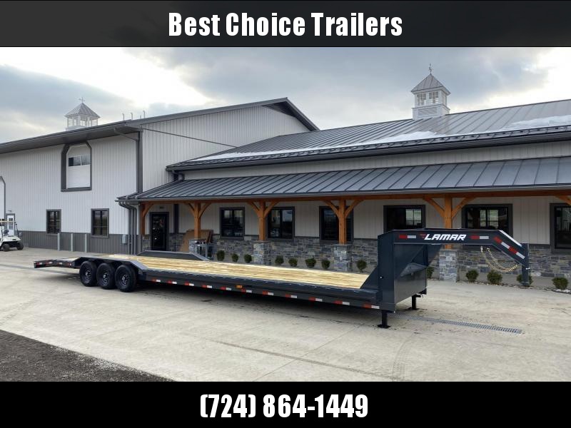 2021 Lamar 102x40' Gooseneck Car Hauler Trailer 21000# GVW * 102" DECK * DRIVE OVER FENDERS * OVERLENGTH 7' SLIDE IN RAMPS * 4' DOVETAIL * RUBRAIL * SWIVEL JACKS * UNDER FRAME BRIDGE * DUAL JACKS * FULL TOOLBOX * CHARCOAL W/ BLACK WHEELS 2021 Lamar 102x40' Gooseneck Car Hauler Trailer 21000# GVW * 102" DECK * DRIVE OVER FENDERS * OVERLENGTH 7' SLIDE IN RAMPS * 4' DOVETAIL * RUBRAIL * SWIVEL JACKS * UNDER FRAME BRIDGE * DUAL JACKS * FULL TOOLBOX * CHARCOAL W/ BLACK WHEELS