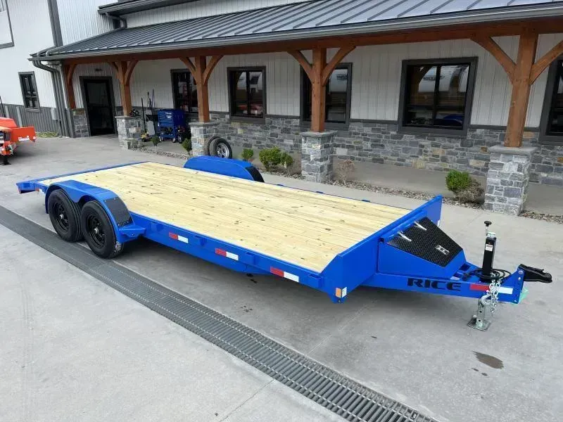 2026 Rice 7x22' Car Hauler Trailer 9990# GVW * LED'S * AG BLUE * 5" TONGUE AND FRAME * TREADPLATE BEAVERTAIL * DROP LEG JACK * ADJUSTABLE COUPLER