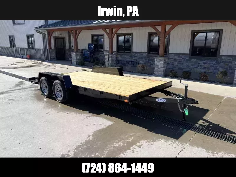 2026 AMO 7x16' Wood Deck Car Trailer 7000# GVW * LED TAIL LIGHTS * STACKED CHANNEL TONGUE/FRAME * BEAVERTAIL * REMOVABLE FENDERS * 2-AXLE BRAKES 1765079478