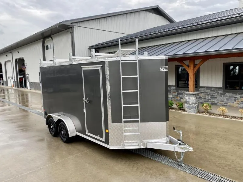 2026 E-Z Hauler 7x14' Aluminum Enclosed Cargo Trailer 7000# GVW * BARN DOORS WITH CUSTOM RAMP COMBO * 6'6" INTERIOR * WHITE .080 POLYCOR SCREWLESS EXTERIOR * ALUMINUM WHEELS * 1 PC ROOF