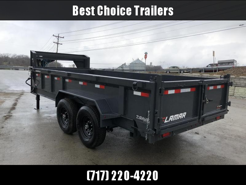 2021 Lamar 7x14' Gooseneck Dump Trailer 14000# GVW * TARP KIT * SCISSOR HOIST * CHARCOAL * 14-PLY RUBBER * OIL BATH * 12" O.C. CROSSMEMBERS * DUAL 12K JACKS * REAR SUPPORT STANDS * 7GA FLOOR * RIGID RAILS * NESTLED I-BEAM FRAME 28" H * 12" O.C. C/M 2021 Lamar 7x14' Gooseneck Dump Trailer 14000# GVW * TARP KIT * SCISSOR HOIST * CHARCOAL * 14-PLY RUBBER * OIL BATH * 12" O.C. CROSSMEMBERS * DUAL 12K JACKS * REAR SUPPORT STANDS * 7GA FLOOR * RIGID RAILS * NESTLED I-BEAM FRAME 28" H * 12" O.C. C/M