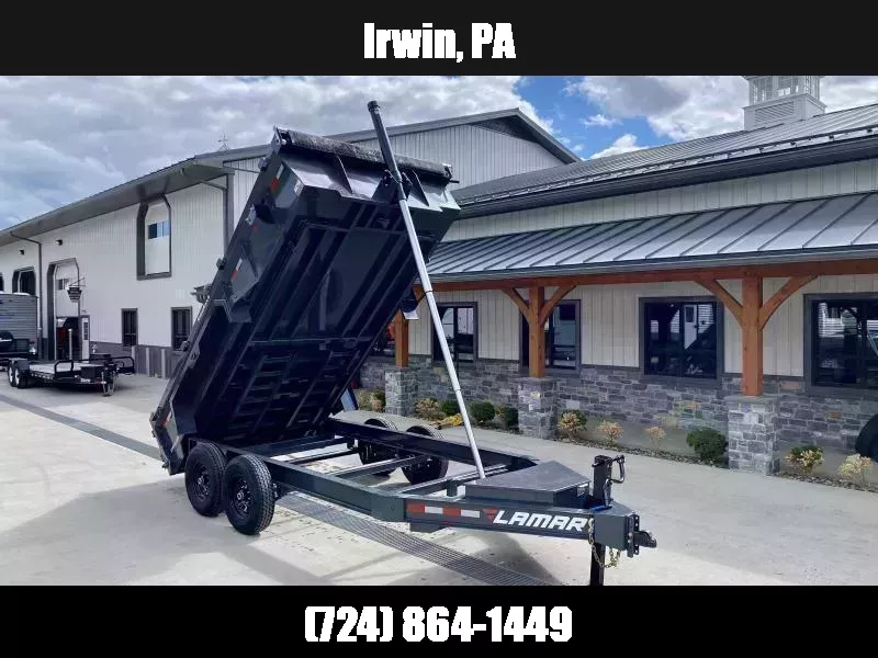 2026 Lamar 7x14' Dump Trailer 14000# GVW * 11-TON 144" TELESCOPIC HOIST * 7GA FLOOR * TARP KIT * UNDERMOUNT RAMPS * 12K JACK * CHARCOAL * RIGID RAILS * HD COUPLER * NESTLED I-BEAM FRAME 28" H * COMBO GATE * 12" O.C. C/M 1760718904
