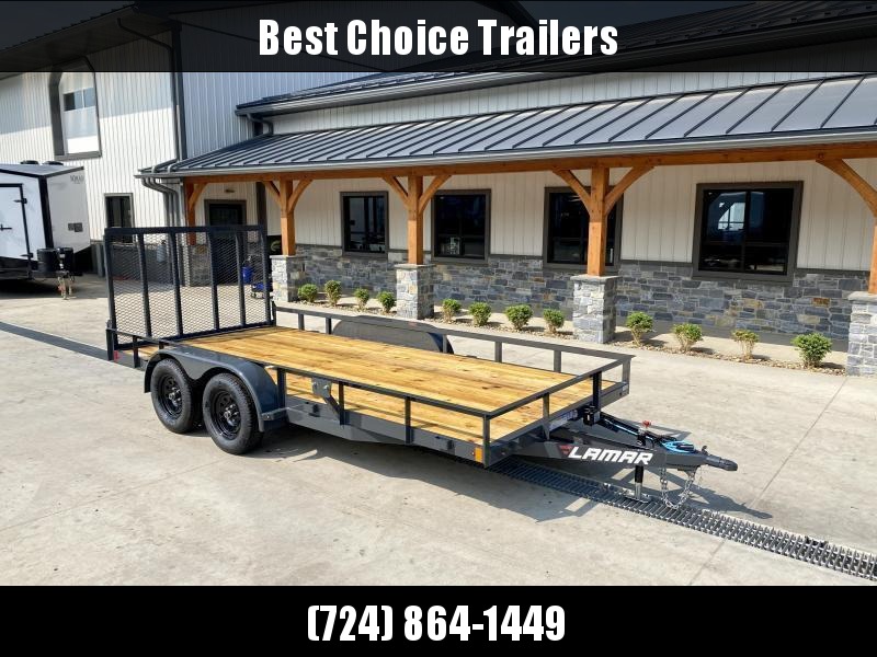 2022 Lamar 7x14' Deluxe Utility Landscape Trailer 7000# GVW * ADJUSTABLE COUPLER * 4" CHANNEL FRAME/TONGUE * CHARCOAL * HD GATE/2X2" TUBE C/M + SPRING ASSIST * COLD WEATHER HARNESS * STAKE POCKETS * TEARDROP FENDERS * BULLET LEDS 2022 Lamar 7x14' Deluxe Utility Landscape Trailer 7000# GVW * ADJUSTABLE COUPLER * 4" CHANNEL FRAME/TONGUE * CHARCOAL * HD GATE/2X2" TUBE C/M + SPRING ASSIST * COLD WEATHER HARNESS * STAKE POCKETS * TEARDROP FENDERS * BULLET LEDS
