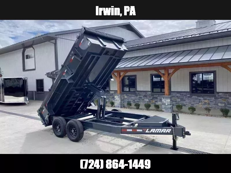 2026 Lamar 7x14' Dump Trailer 14000# GVW * 7GA FLOOR * TARP KIT * UNDERMOUNT RAMPS * SCISSOR HOIST * 12K JACK * CHARCOAL * RIGID RAILS * HD COUPLER * NESTLED I-BEAM FRAME 28" H * COMBO GATE * 12" O.C. C/M 1759780190