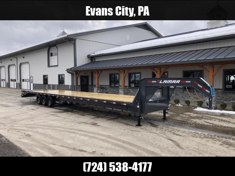 2025 Lamar 102x40' Gooseneck Beavertail Deckover Trailer 21000# GVW * FULL WIDTH (STAND UP OR FLIPOVER) RAMPS * 12" I-BEAM FRAME * FRONT TOOLBOX * DUAL JACKS * 16" O.C. C/M * RUBRAIL/STAKE POCKETS/PIPE SPOOLS * 4X8" TUBE BUMPER 1750184062