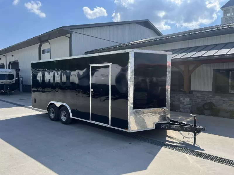 2025 Quality 8.5x20' Enclosed Car Hauler Trailer 9990# GVW * BLACK EXTERIOR * HD RAMP DOOR * PLYWOOD WALLS & FLOORS * TUBE WALL AND CEILING STUDS * LED LIGHTS * 16" O.C. WALL AND FLOORS * RV DOOR * V-NOSE