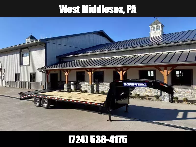 2026 Sure-Trac 102x25' Gooseneck Beavertail Deckover Trailer 15000# GVW * FULL WIDTH RAMPS (STAND UP OR FLIPOVER) * DUAL 12K JACKS * FULL TOOLBOX * 12" I-BEAM MAINFRAME * PIERCED FRAME * RUBRAIL/STAKE POCKETS/PIPE SPOOLS/10 D-RINGS * CROSS TRAC BRACING 1755789107